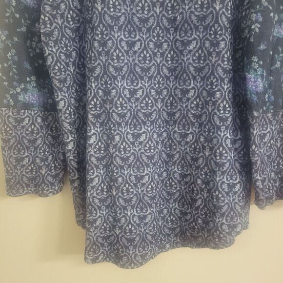 Sundance Size Small 3/4 Sleeve 3/4 Button Up Shirt Women Floral Patchwork Blue - Picture 5 of 7